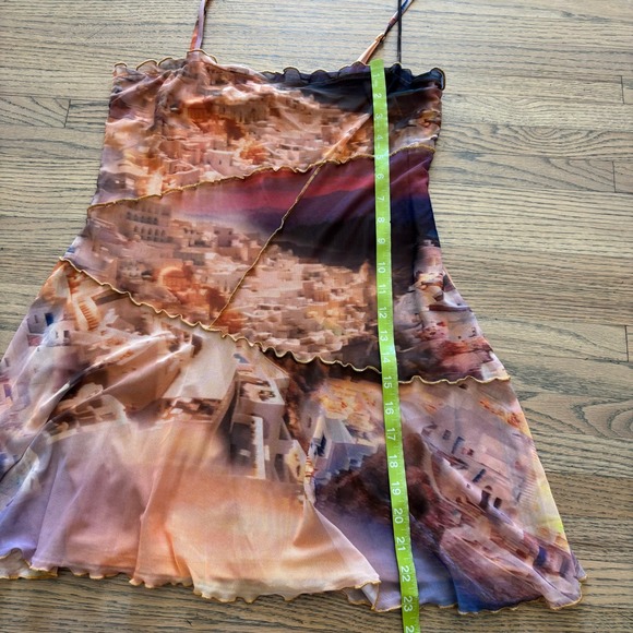 Urban Outfitters Mesh Santorini Landscape Mini Dress Orange Purple Medium - Picture 3 of 5